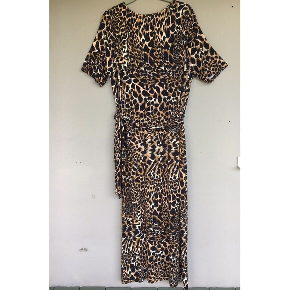 ASOS DESIGN Dress Womens 12 Brown Animal Print Maxi V Neck Short Sleeve Mob Wife - Picture 6 of 12